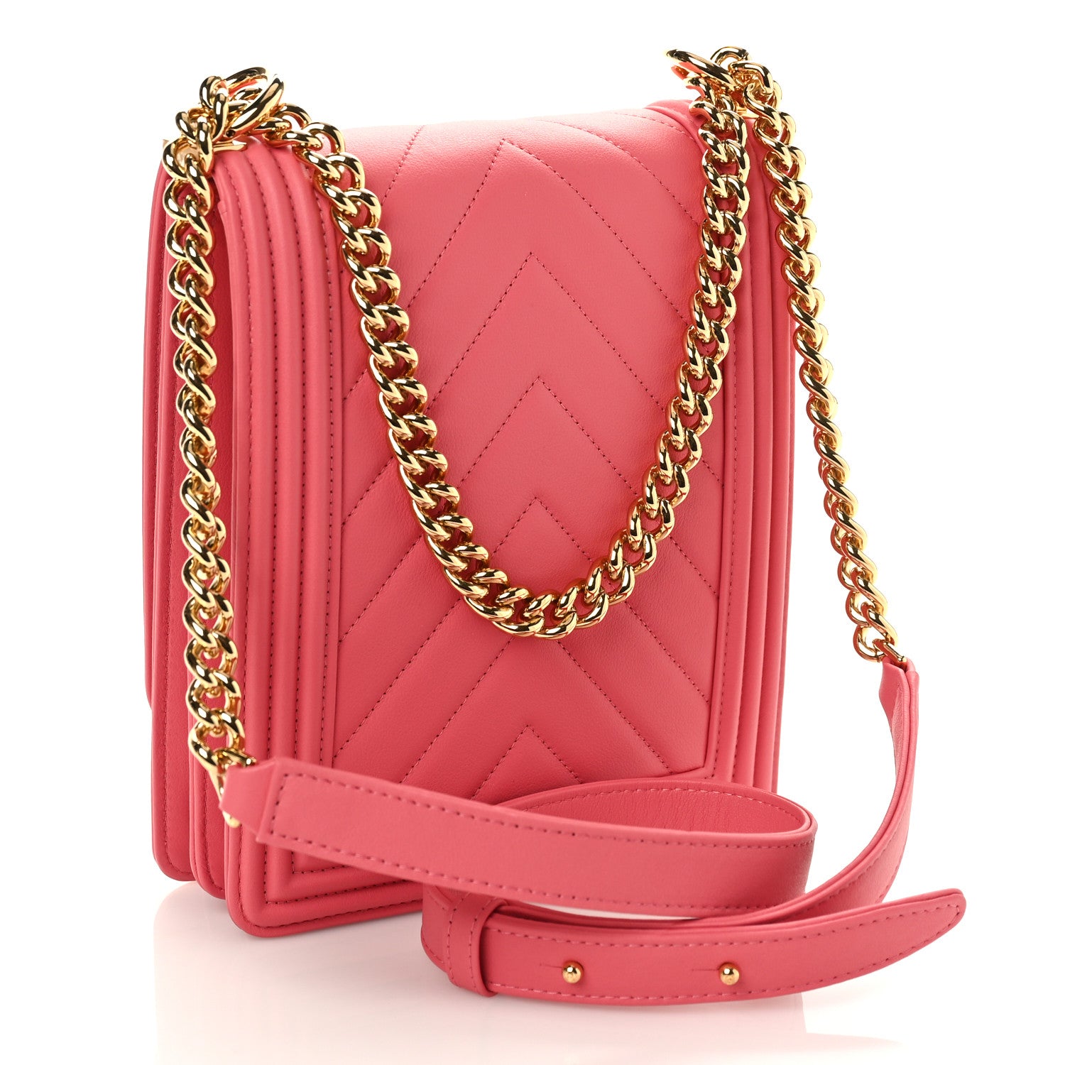 Chanel Calfskin Chevron North South Boy Flap Pink 3 of 9