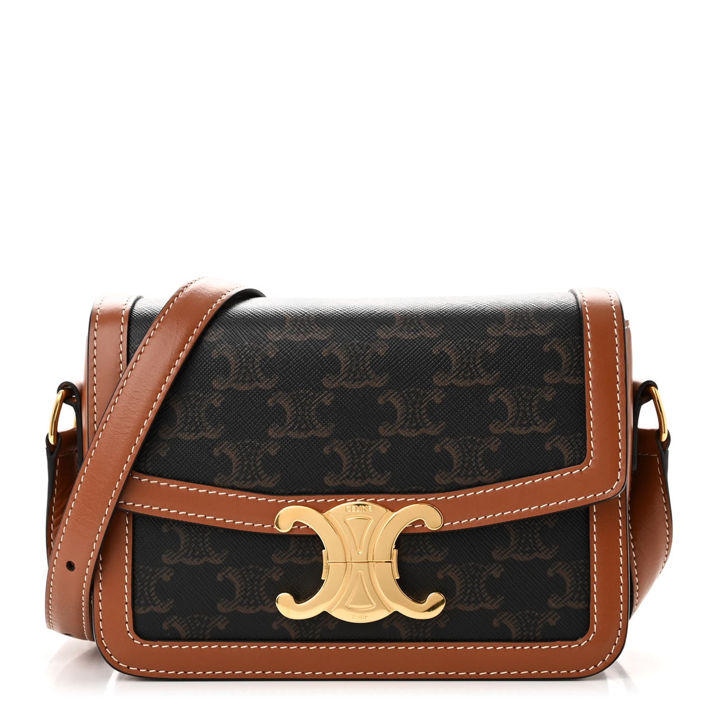 Calfskin Triomphe Canvas Teen Triomphe Bag Tan