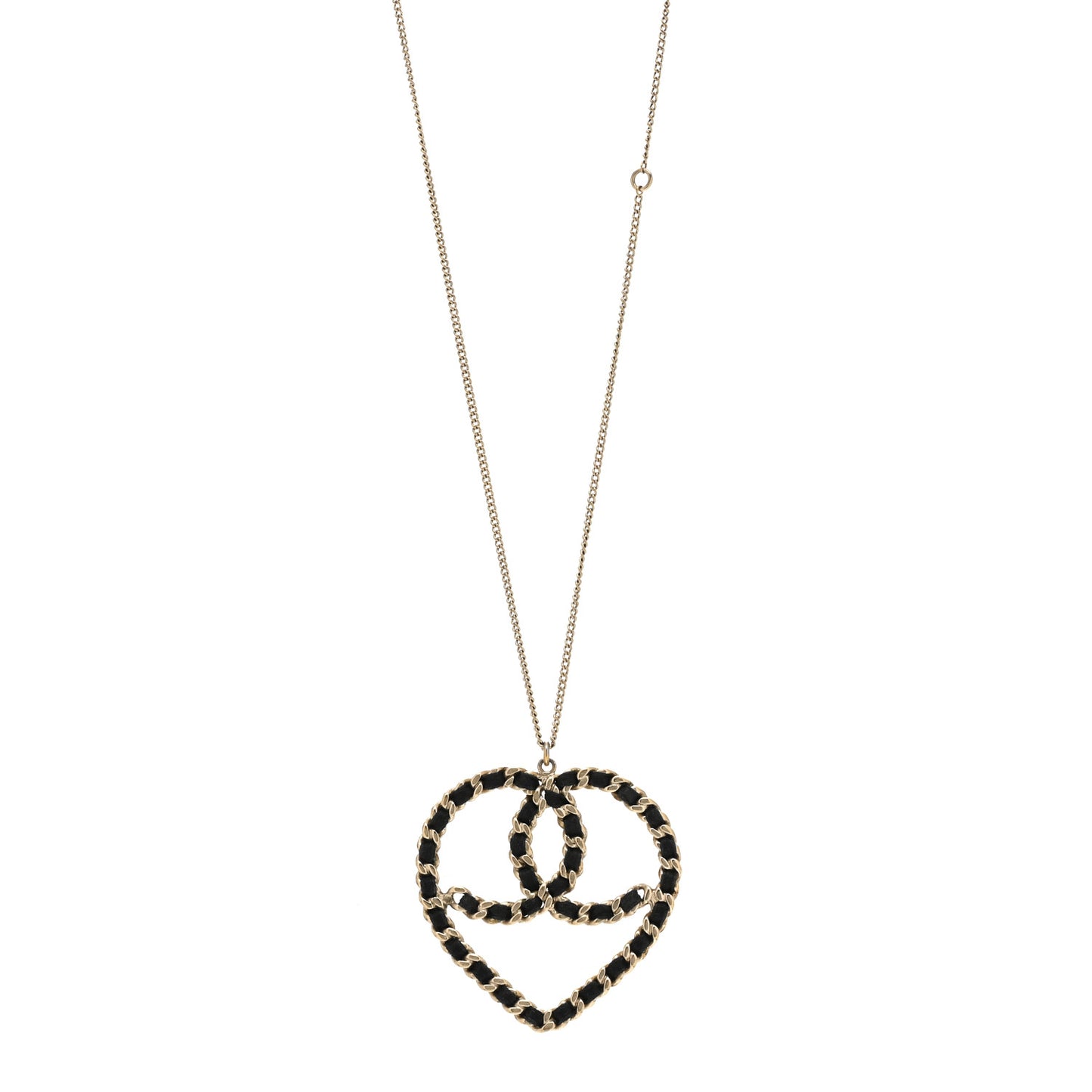 Satin CC Heart Chain Necklace Black Light Gold
