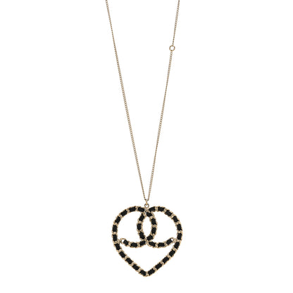Chanel Satin CC Heart Chain Necklace Black Light Gold 1 of 4