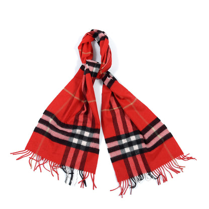 Burberry Cashmere Giant Check Fringe Scarf Bright Red 1 of 5