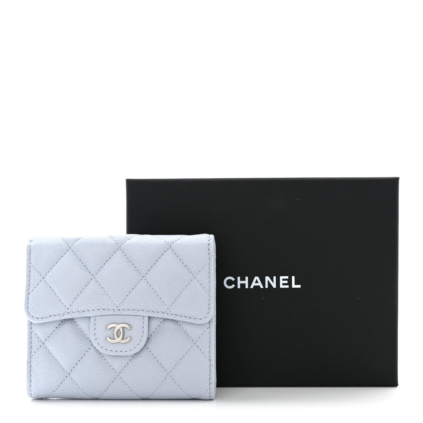 Caviar Quilted Compact Flap Wallet Light Blue