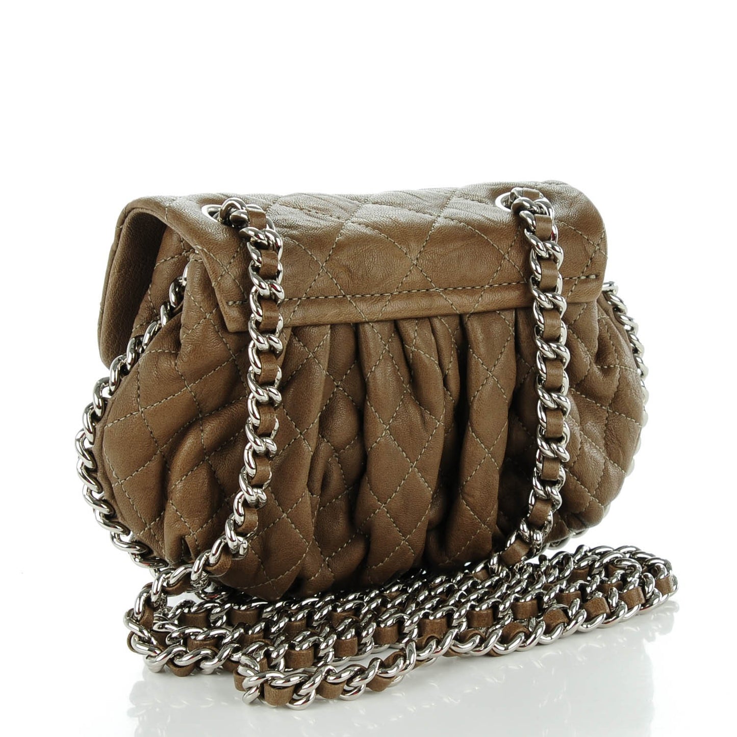 Washed Lambskin Mini Chain Around Flap Dark Beige