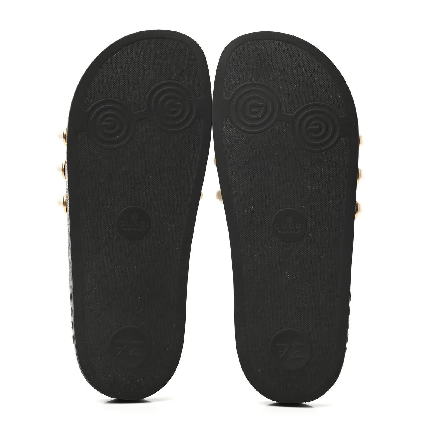 GG Supreme Monogram Pearls Slide Sandals 38 Beige