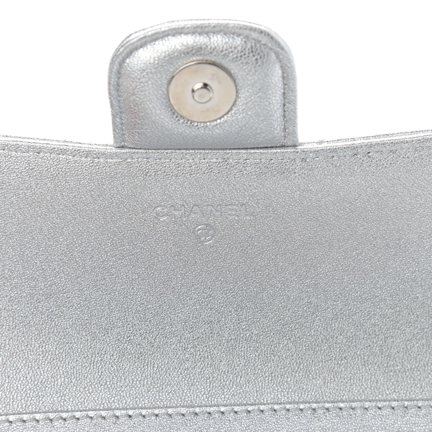 Metallic Lambskin Quilted Glasses Case With Chain Silver