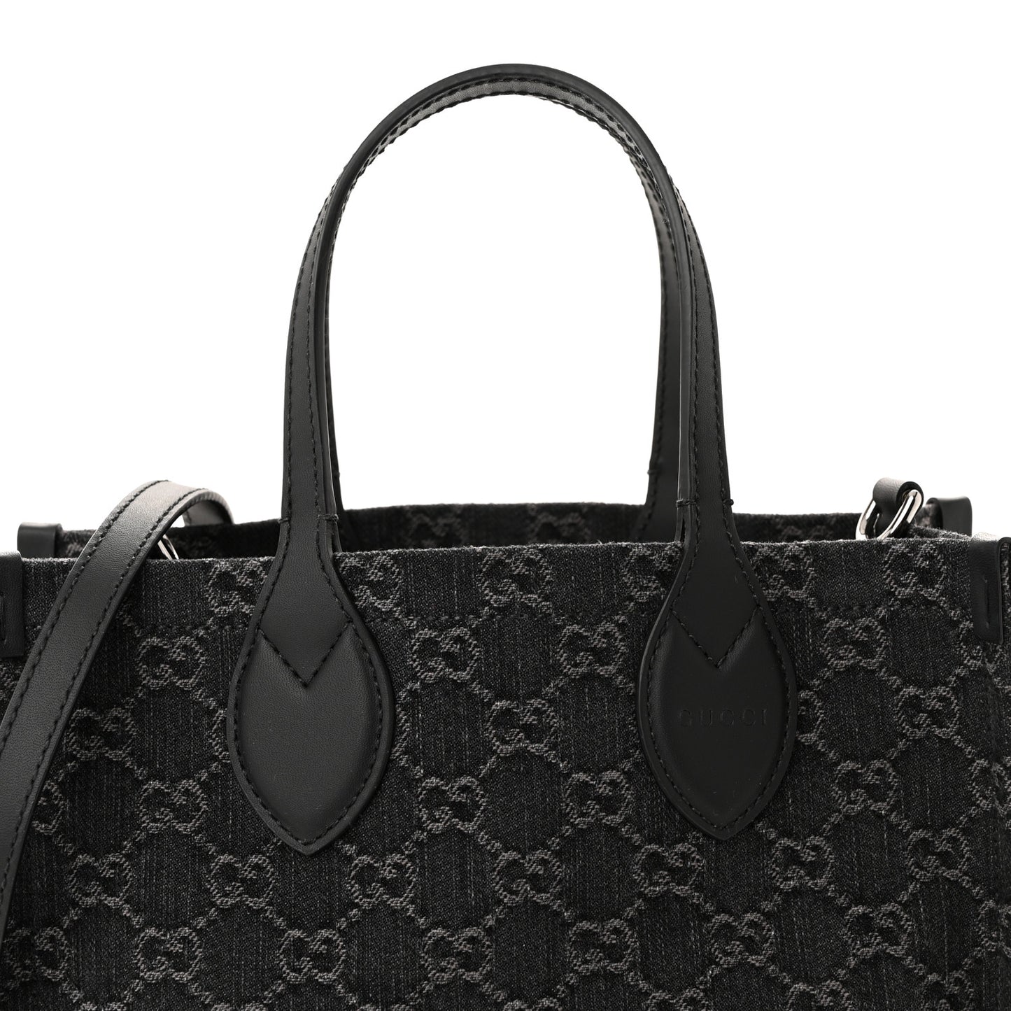 Denim Ophidia GG Monogram Tote Medium Black Grey