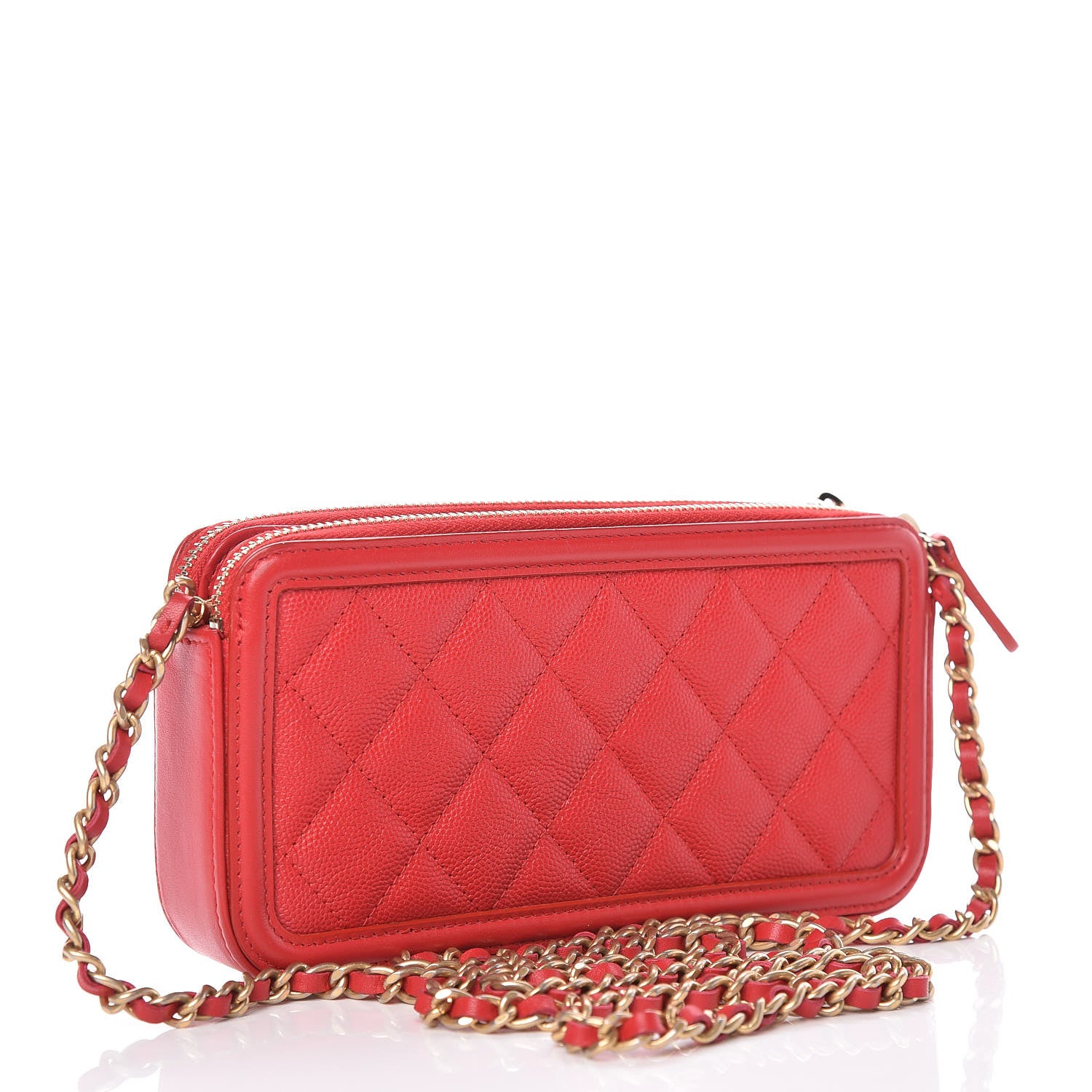 Chanel Caviar Quilted CC Filigree Clutch With Chain Red 3 of 16