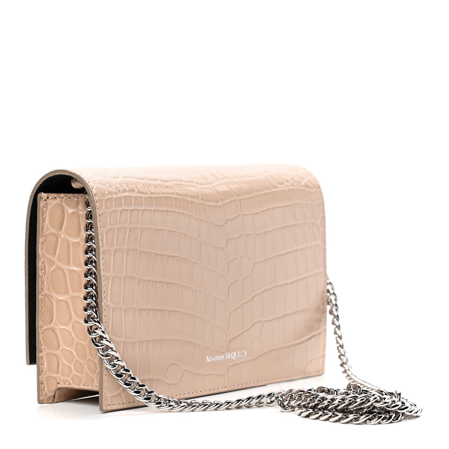Alexander McQueen Calfskin Crocodile Embossed Skull Mini Crossbody Bag Beige 2 of 4