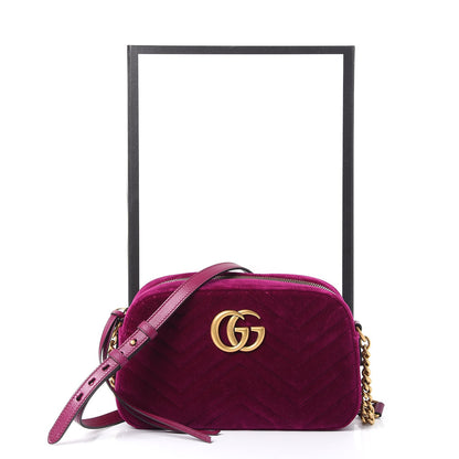 Gucci Velvet Matelasse Small GG Marmont Chain Shoulder Bag Fuchsia Violet Cyclamen 9 of 9