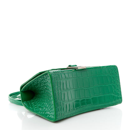Balenciaga Shiny Calfskin Crocodile Embossed Small Hourglass Top Handle Bag Leaf Green 4 of 15
