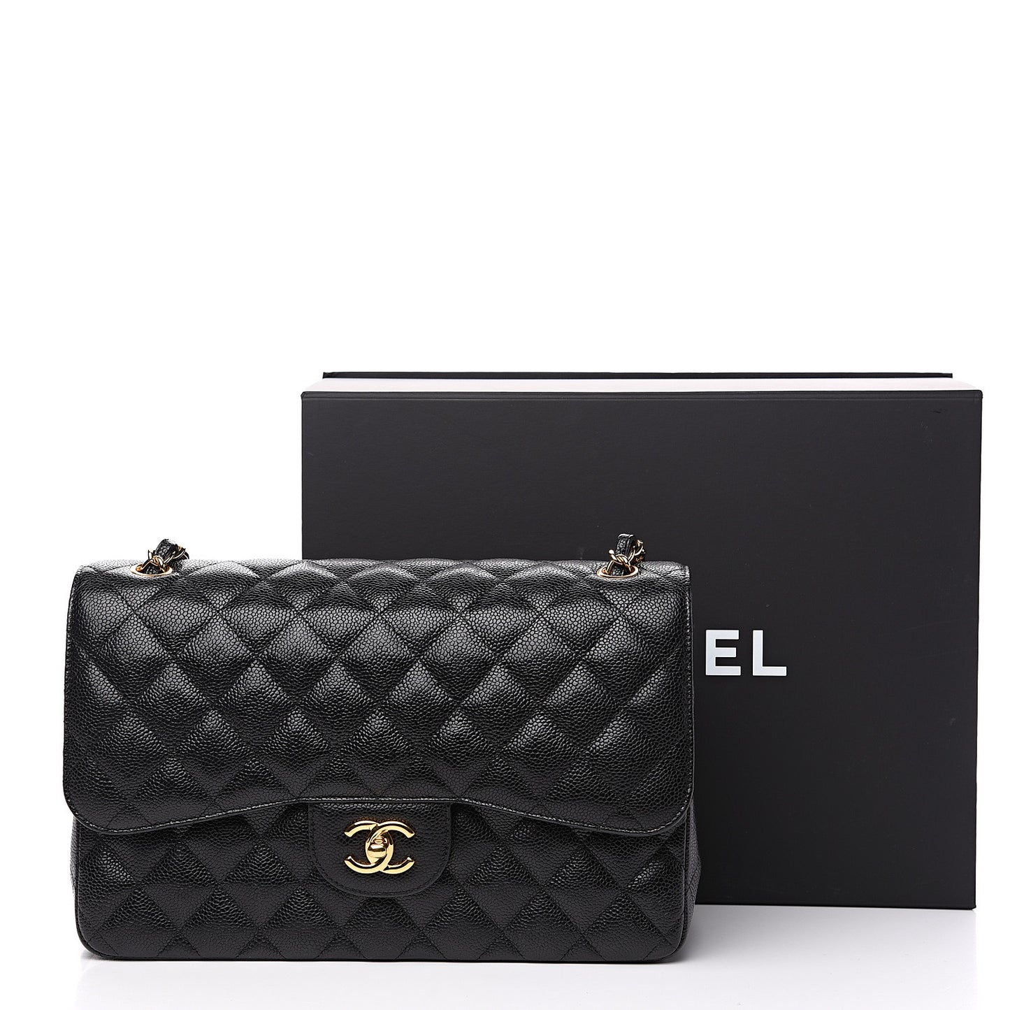 Caviar Quilted Jumbo Double Flap Black