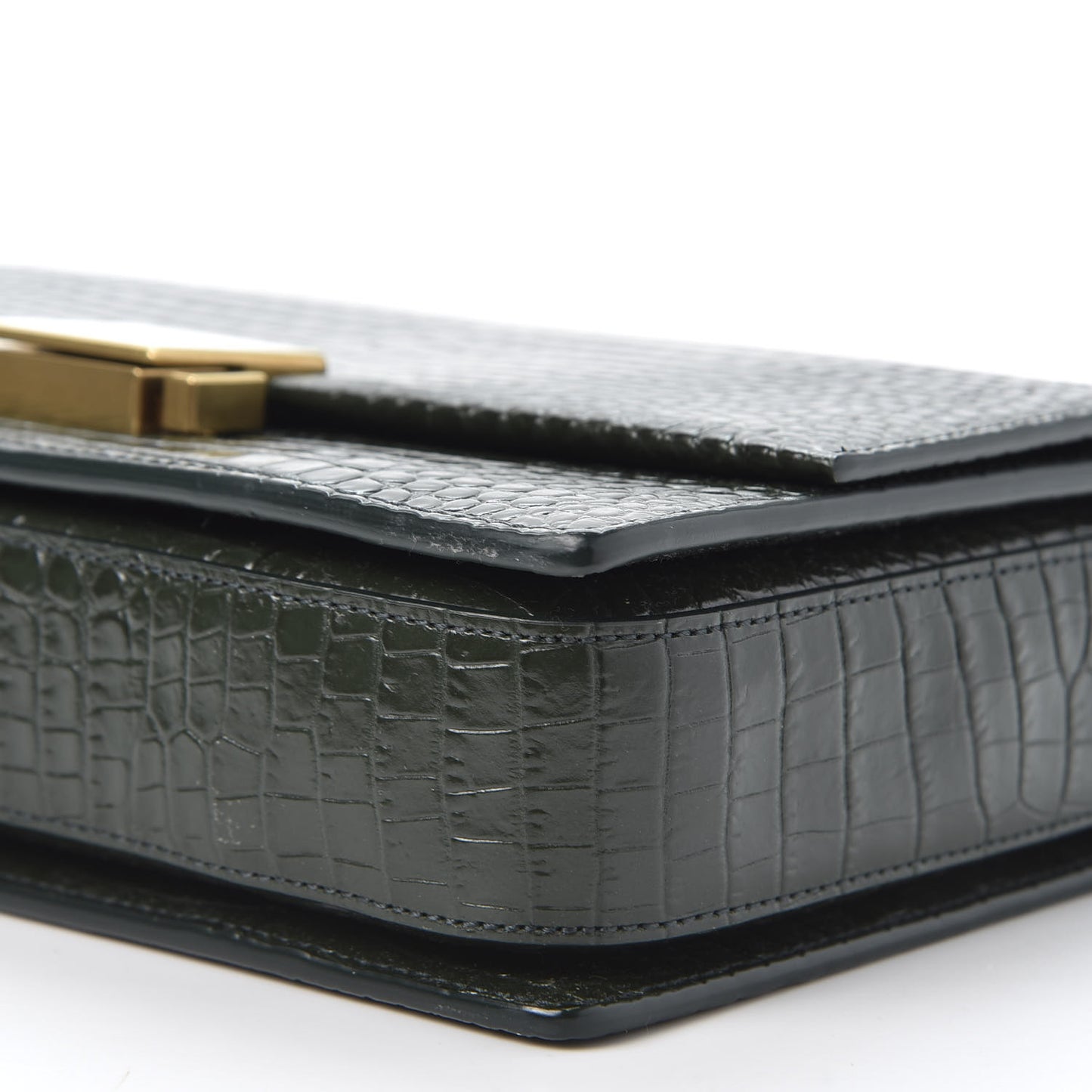 Calfskin Crocodile Embossed Medium Bellechasse Satchel Dark Green