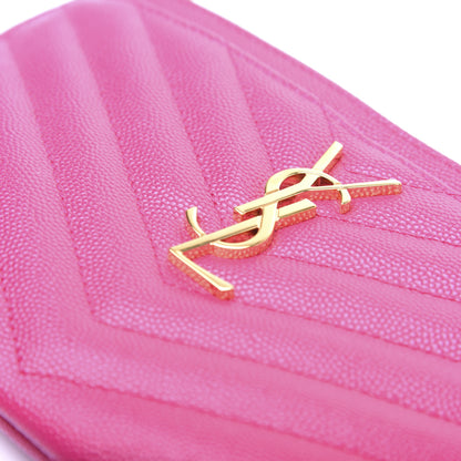 Saint Laurent Grain De Poudre Chevron Monogram Bill Pouch Bright Pink 10 of 13