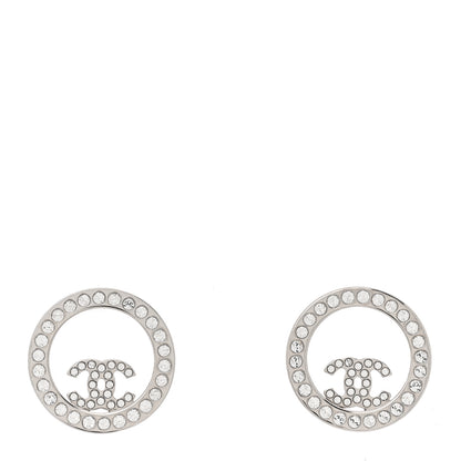 Chanel Crystal CC Round Earrings Silver 1 of 5