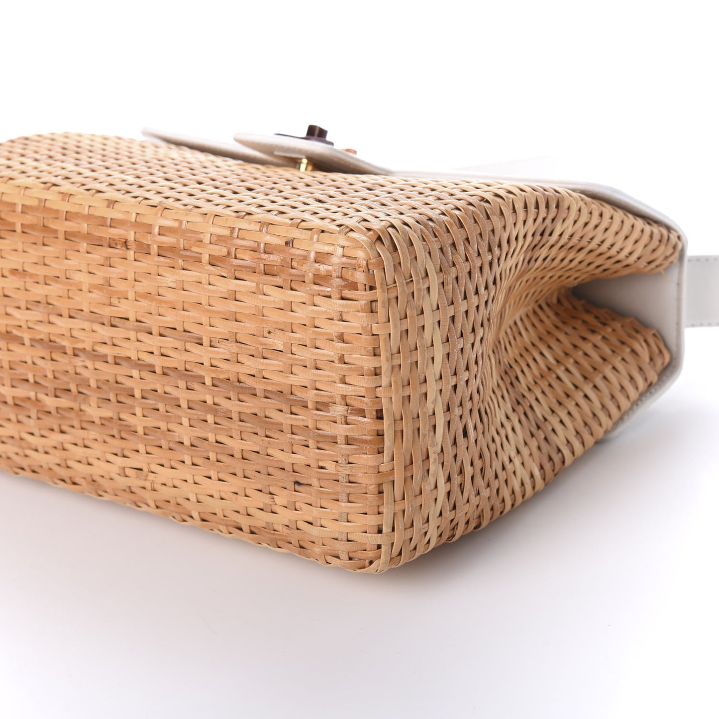 Calfskin Rattan Basket Flap Shoulder Bag White
