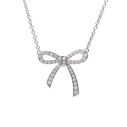 Tiffany Platinum Diamond Mini Bow Pendant Necklace 4 of 7