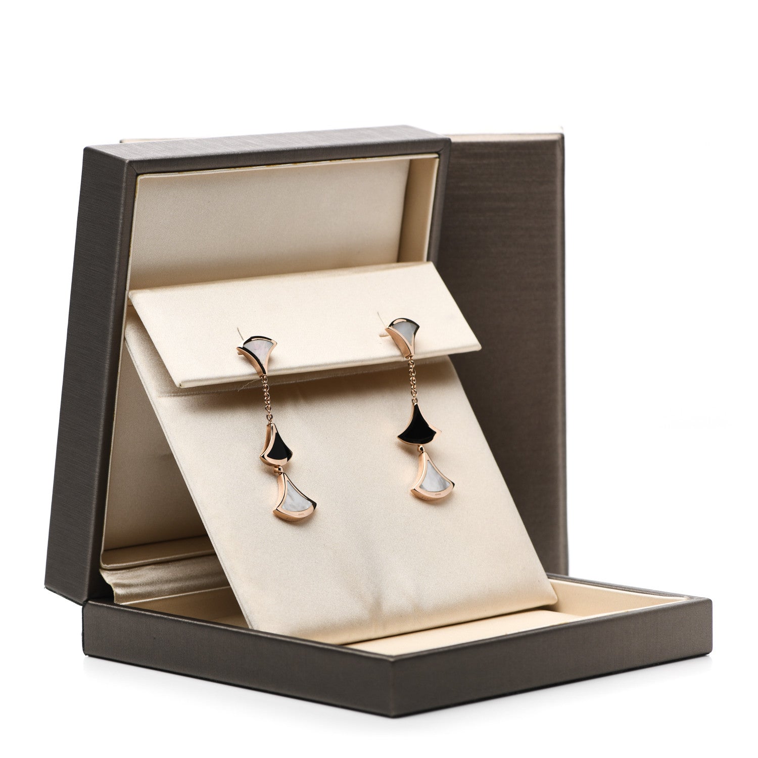 Bulgari 18K Rose Gold Black Onyx Mother of Pearl Divas' Dream Drop Earrings 6 of 6