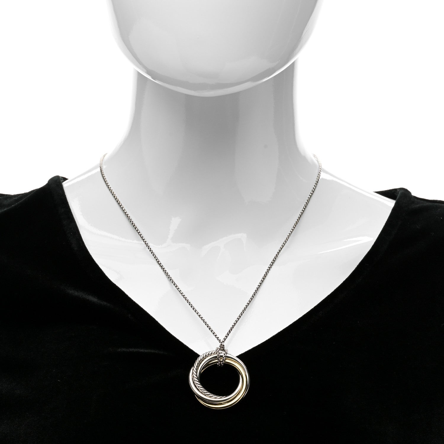 David Yurman Sterling Silver 14K Yellow Gold 28mm Crossover Pendant Necklace 2 of 5