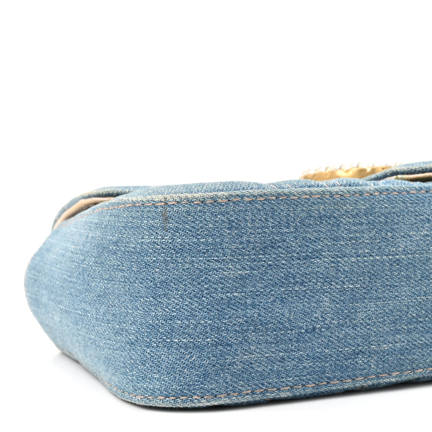 Denim Matelasse Mini Pearly GG Marmont Shoulder Bag Blue