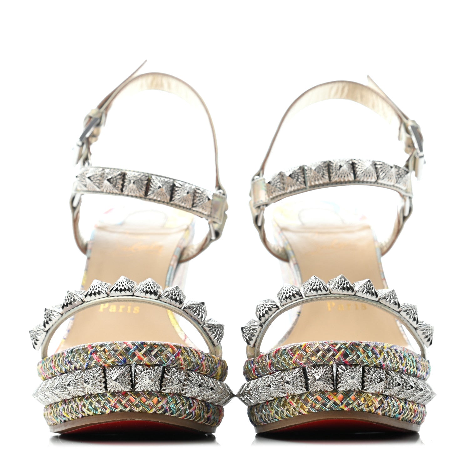 Christian Louboutin Lurex Flame Pira Ryad 110 Wedge Sandals 38 Platine Multicolor 2 of 5