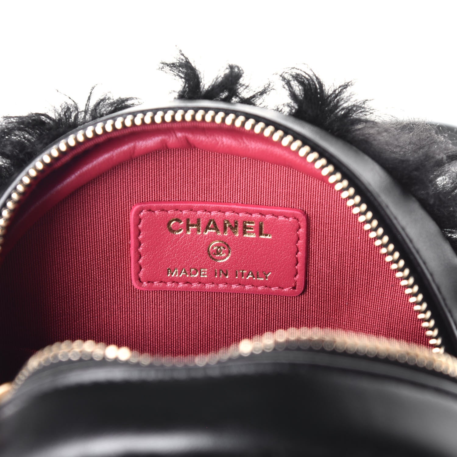 Chanel Shearling Sheepskin Chanel 19 Round Clutch With Chain Black 6 of 9