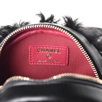 Chanel Shearling Sheepskin Chanel 19 Round Clutch With Chain Black 6 of 9