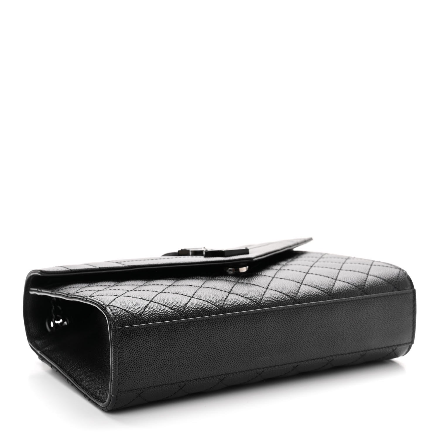 Saint Laurent Grain De Poudre Textured Mixed Matelasse Triquilt Medium Monogram Monochrome Satchel Black 4 of 10