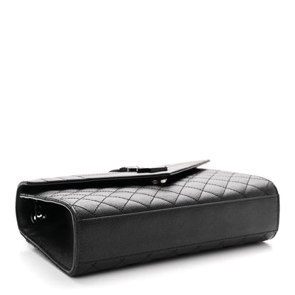 Saint Laurent Grain De Poudre Textured Mixed Matelasse Triquilt Medium Monogram Monochrome Satchel Black 4 of 10