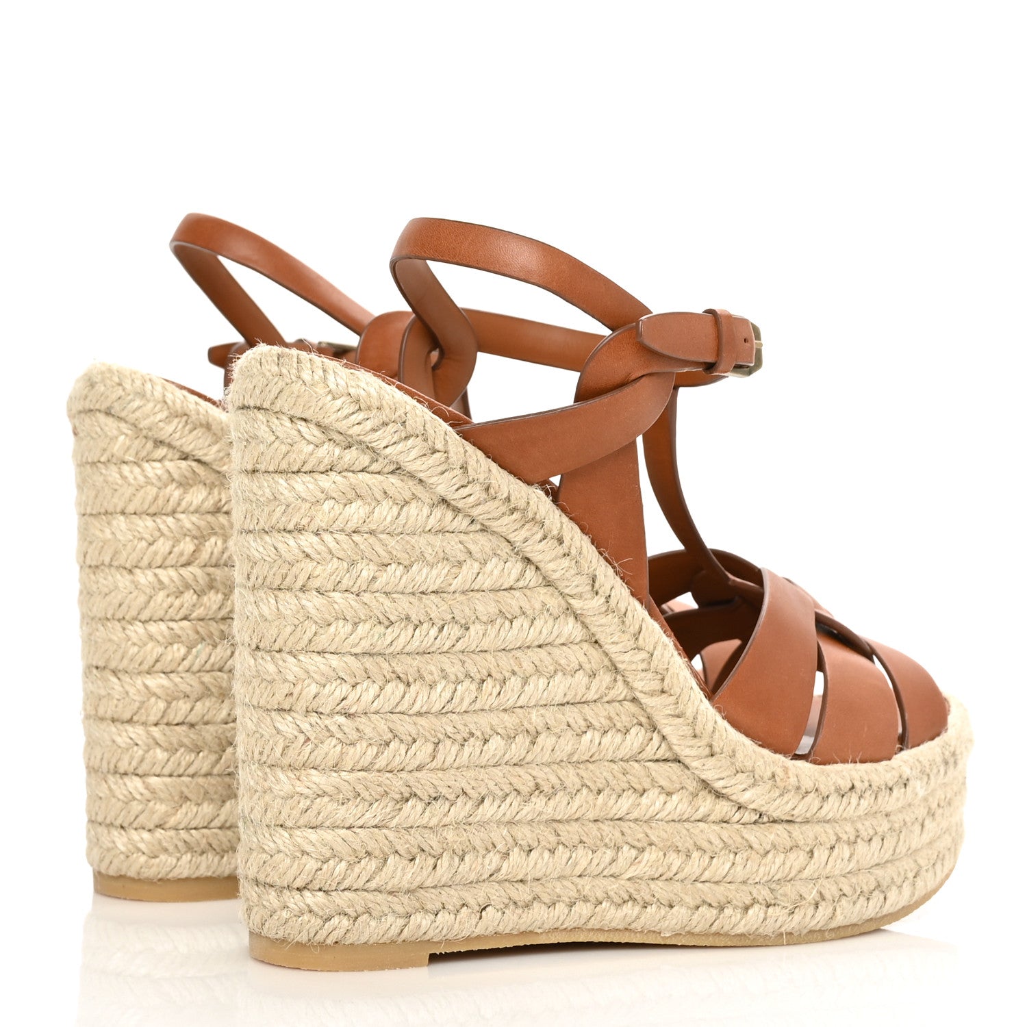 Saint Laurent Calfskin Tribute 95 Platform Espadrille Wedge Sandals 40 Tan 4 of 7
