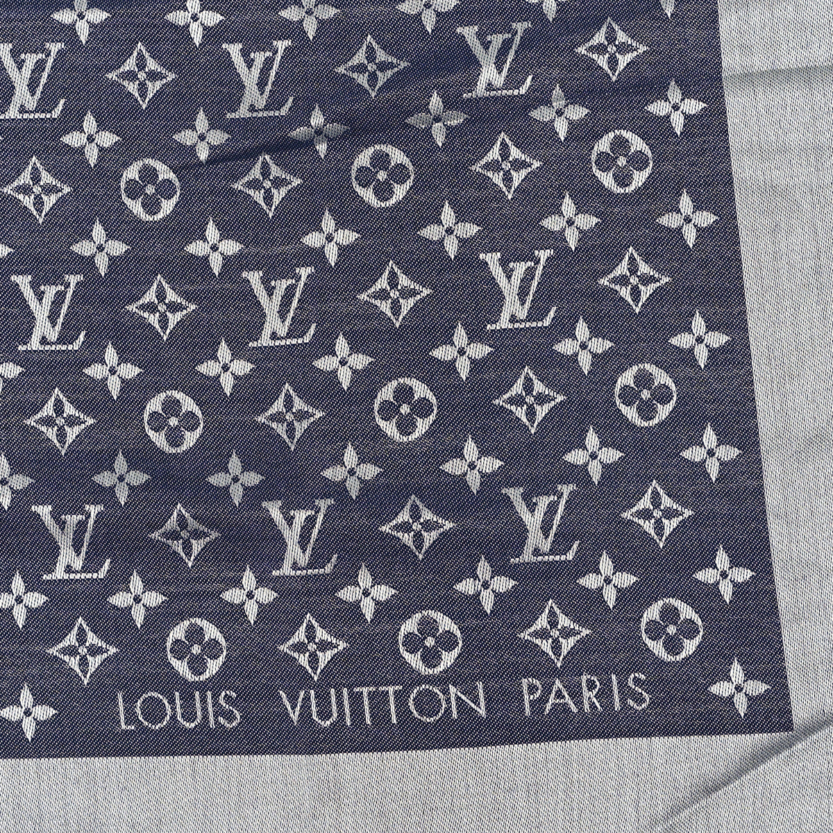 Louis Vuitton Silk Wool Monogram Denim Shawl Blue 2 of 3