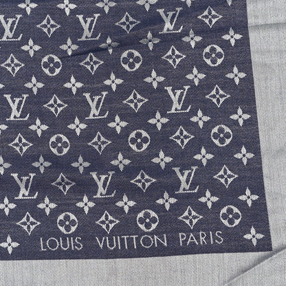 Louis Vuitton Silk Wool Monogram Denim Shawl Blue 2 of 3