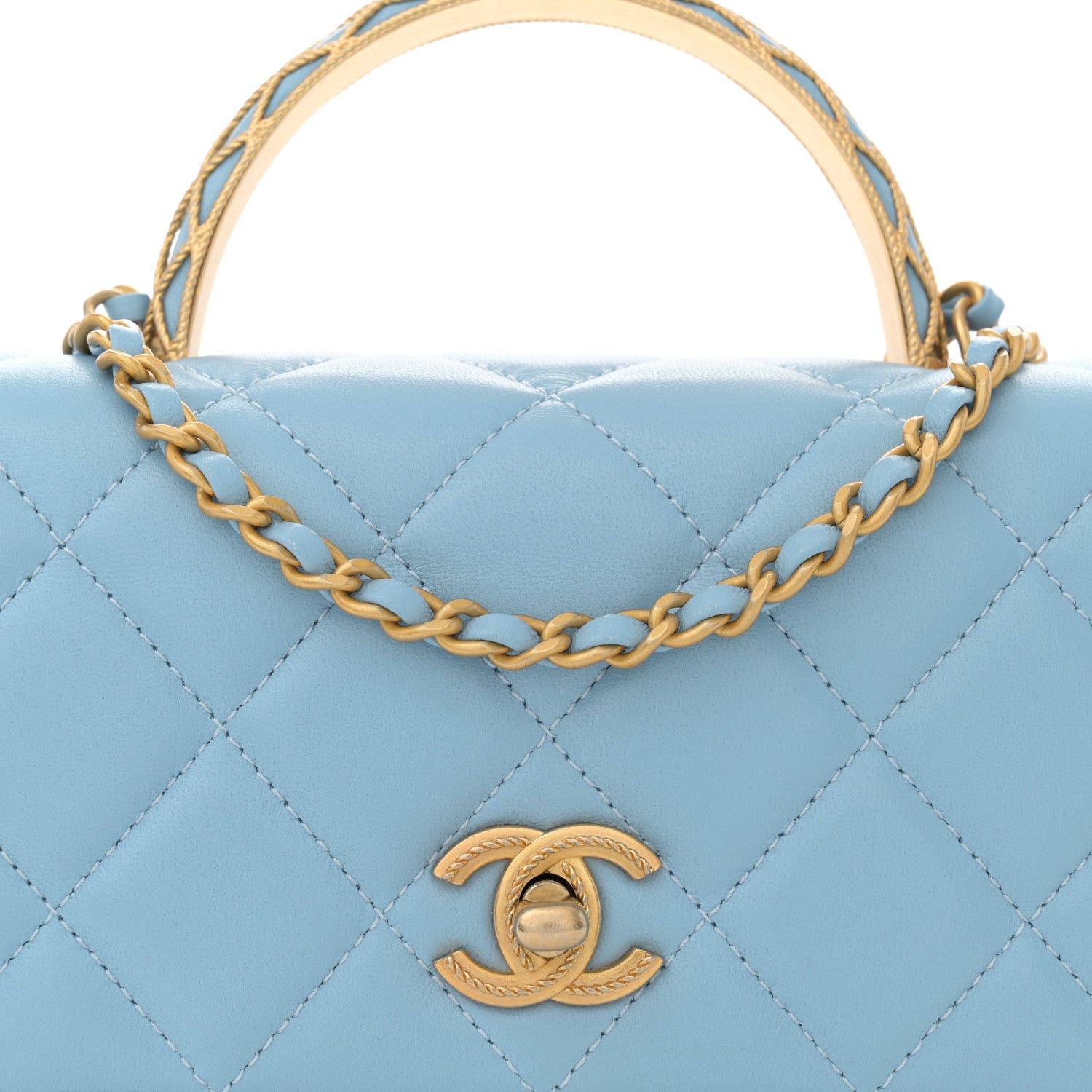 Chanel Lambskin Metal Quilted Twist Top Handle Flap With Chain Light Blue 8 of 11