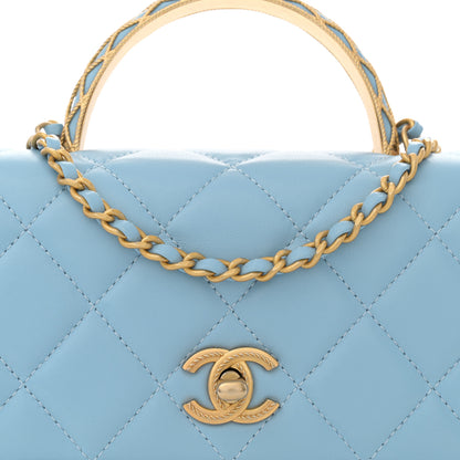 Chanel Lambskin Metal Quilted Twist Top Handle Flap With Chain Light Blue 8 of 11