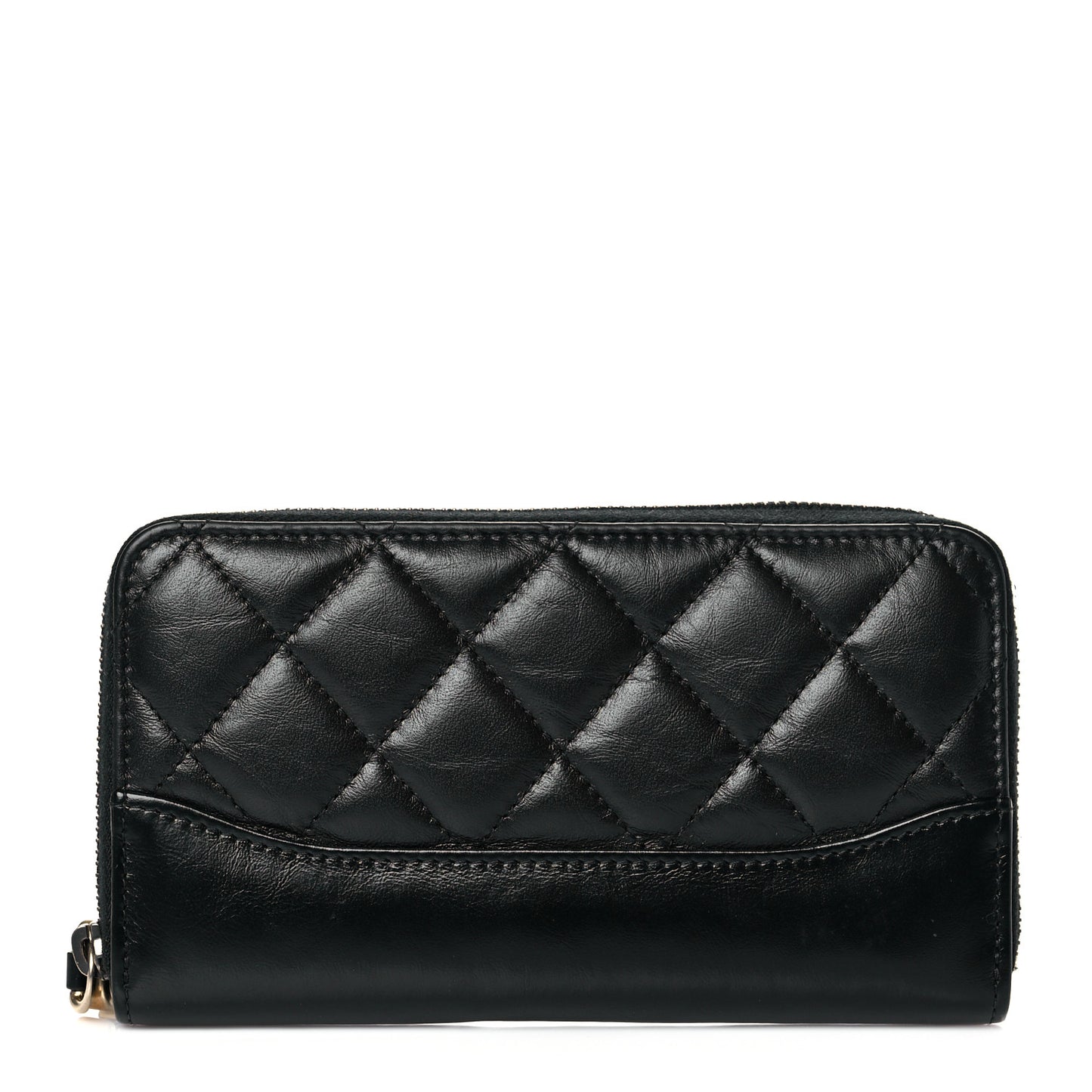 Aged Calfskin Quilted Small Gabrielle Zip Around Wallet Black