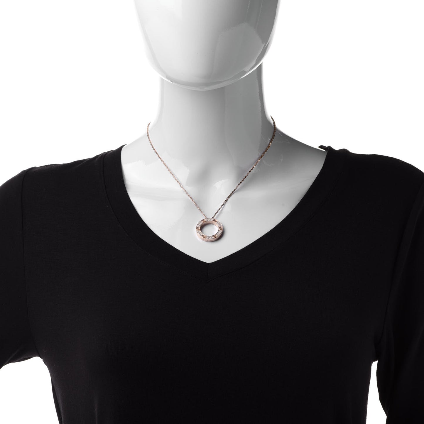 18K Pink Gold Diamond LOVE Paved Necklace