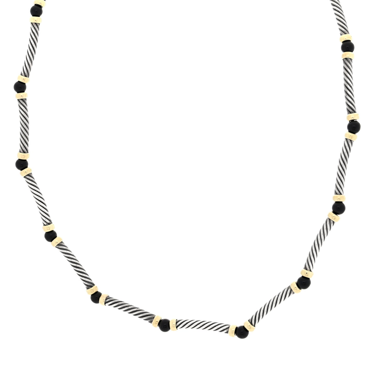 Sterling Silver 14K Yellow Gold Black Onyx Hampton Cable Choker Necklace
