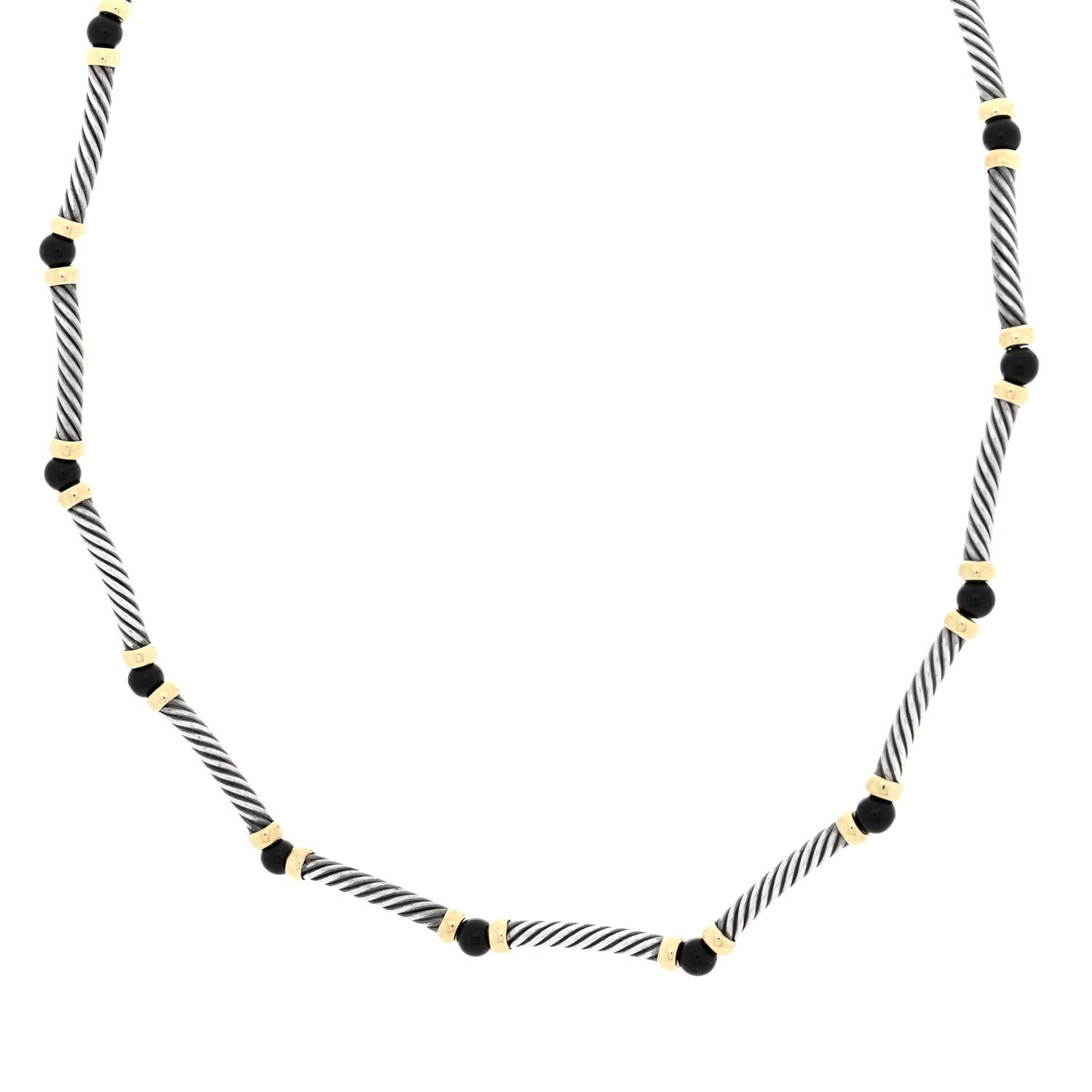David Yurman Sterling Silver 14K Yellow Gold Black Onyx Hampton Cable Choker Necklace 1 of 4