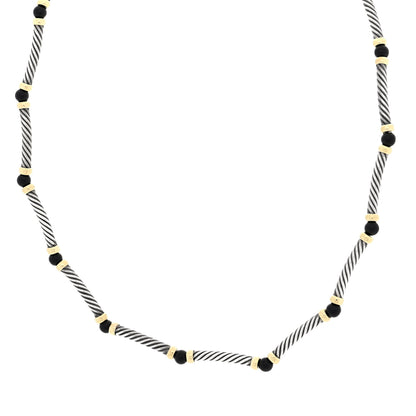 David Yurman Sterling Silver 14K Yellow Gold Black Onyx Hampton Cable Choker Necklace 1 of 4