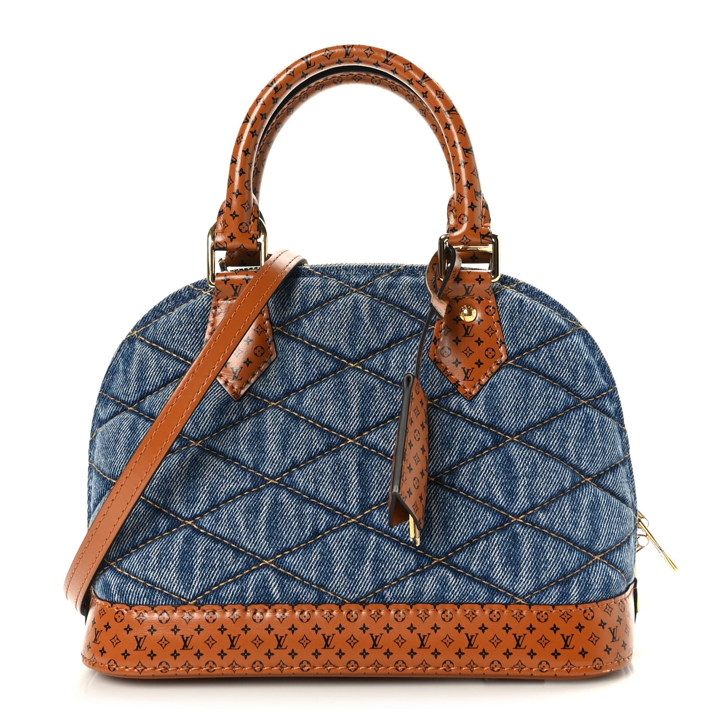 Denim Calfskin Reverse Monogram Malletage Alma BB Blue