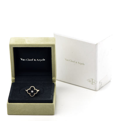 Van Cleef & Arpels 18K Yellow Gold Black Onyx Diamond Vintage Alhambra Ring 52 6 6 of 6