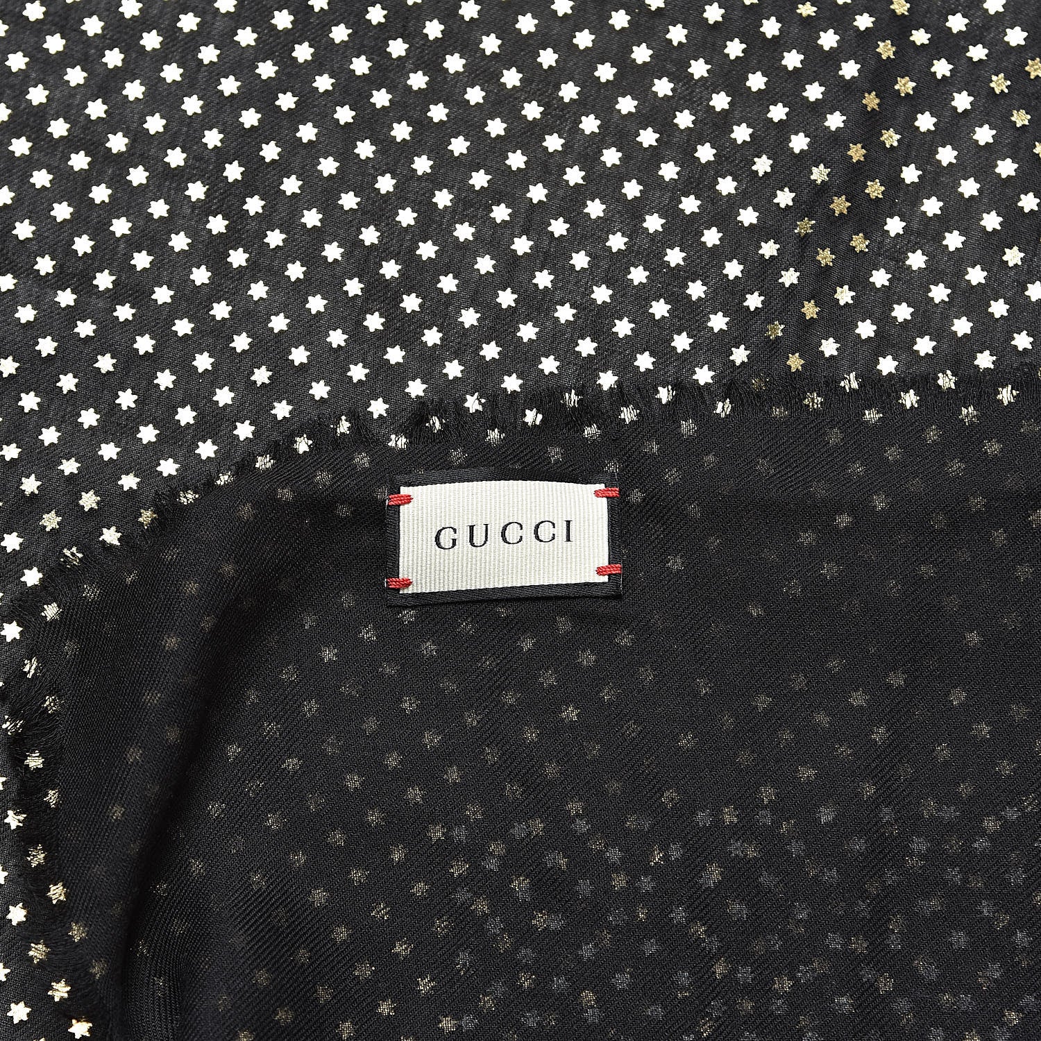 Gucci X SEGA Modal Cashmere GUCCY Stars Print Shawl Black Gold 4 of 4