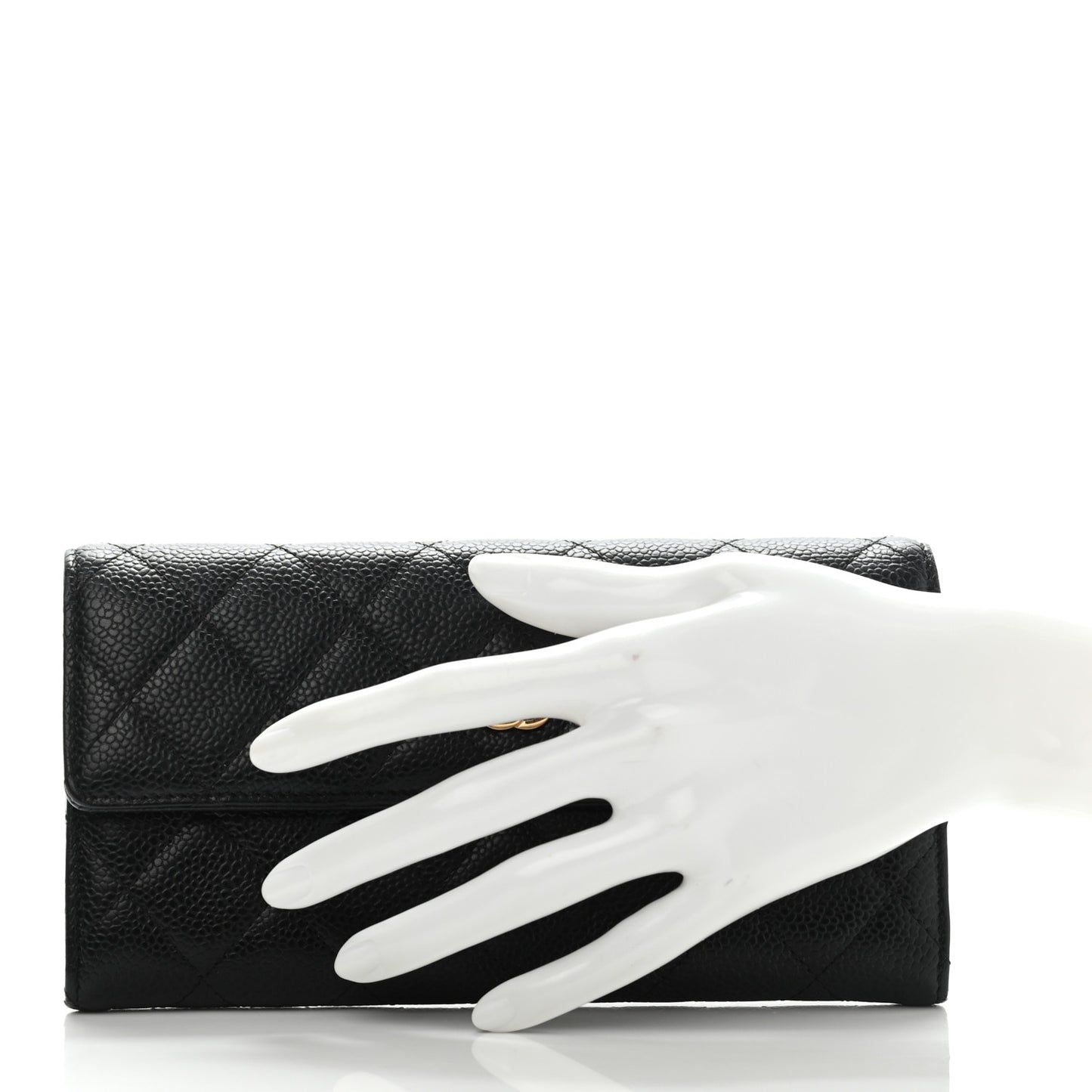 Caviar Quilted Large Gusset Flap Wallet Black