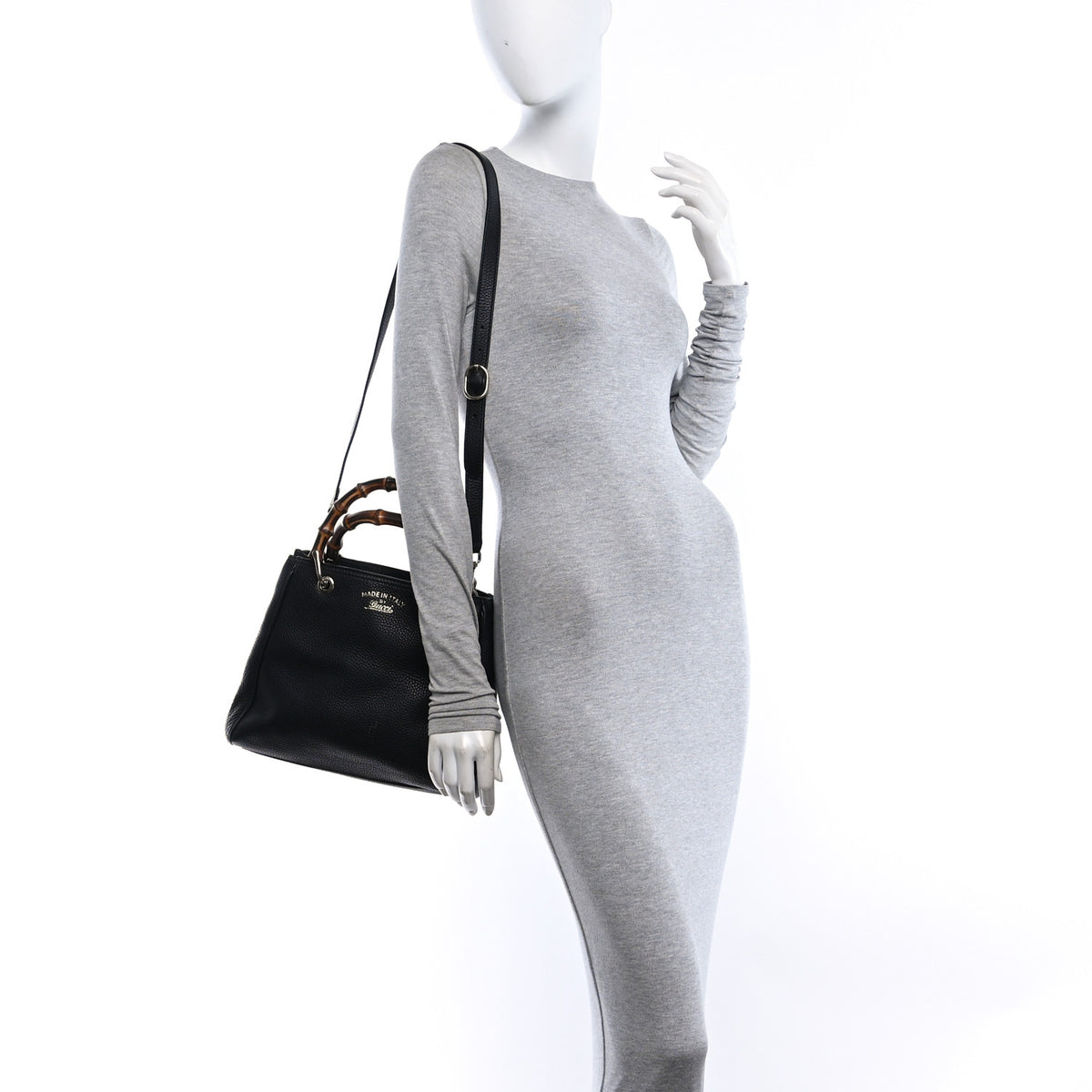 Gucci Calfskin Small Bamboo Shopper Tote Black 2 of 10