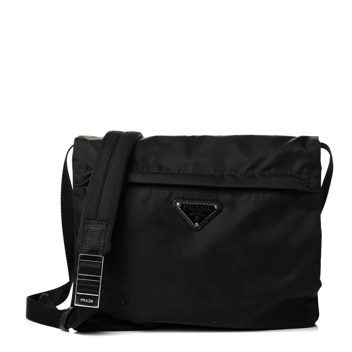 Nylon Flat Messenger Bag Black