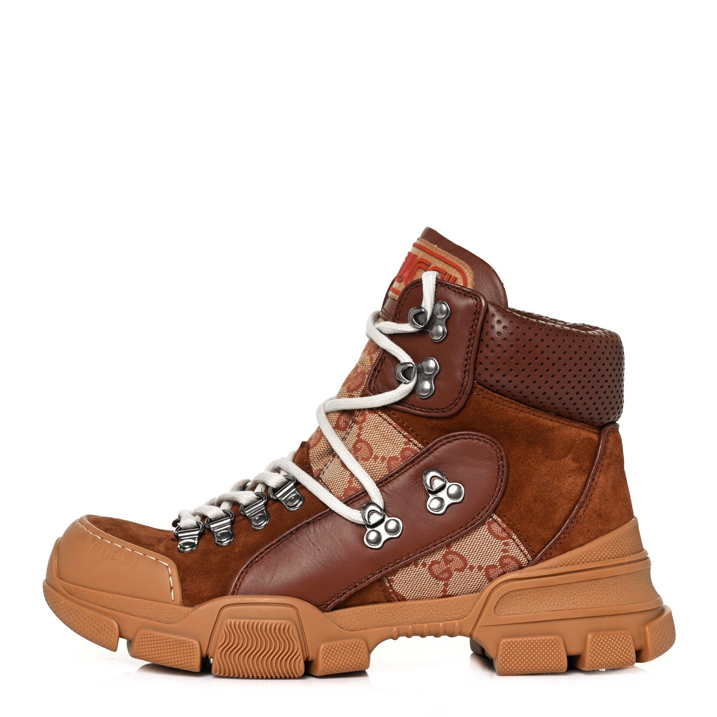 X SEGA Suede Calfskin GG Monogram Womens Flashtrek High-Top Sneakers 38 New Cuir Beige Ruggine
