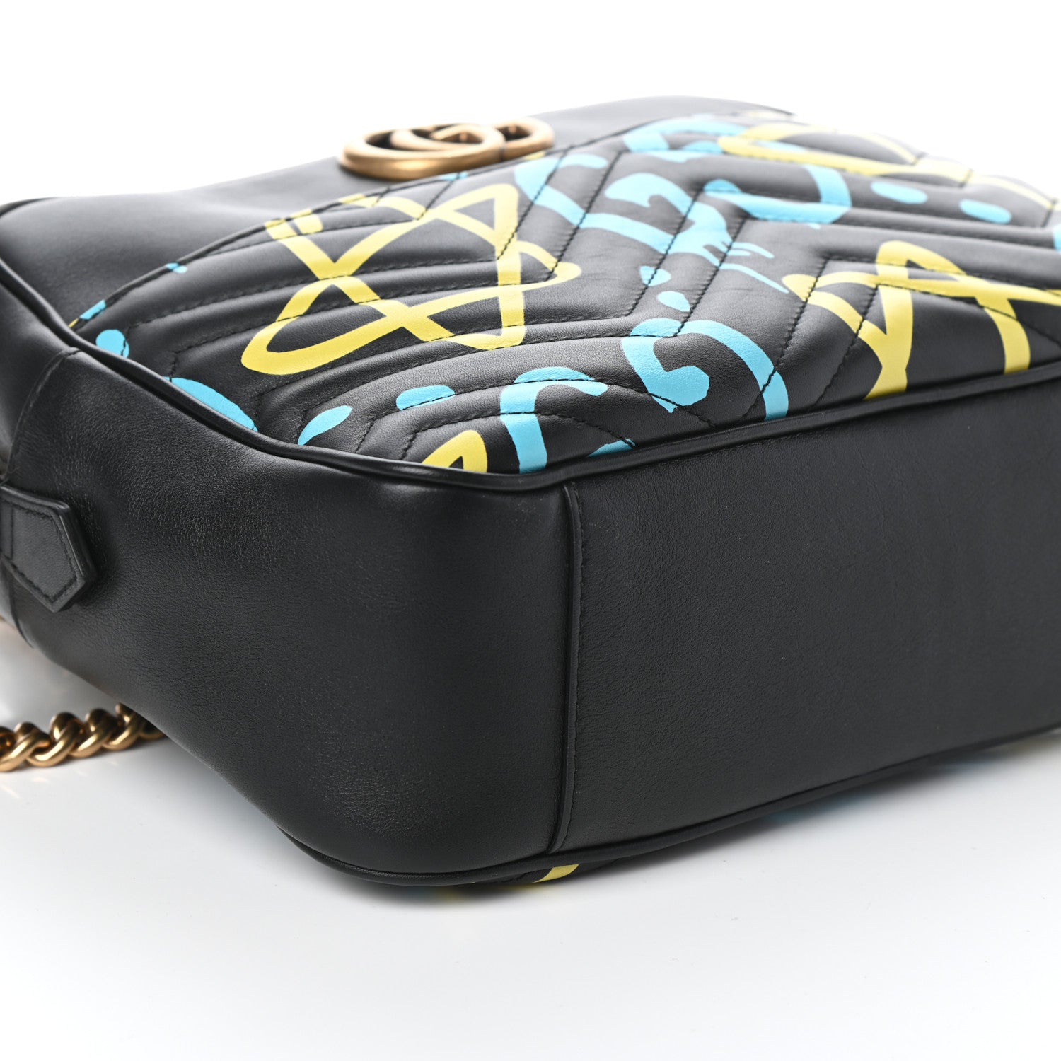 Gucci Calfskin Matelasse GucciGhost Medium GG Marmont Chain Shoulder Bag Black New Acquamarine 8 of 9