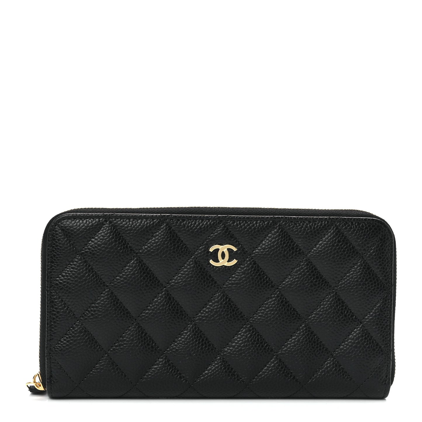 Caviar Quilted Large Gusset Zip Around Wallet Black