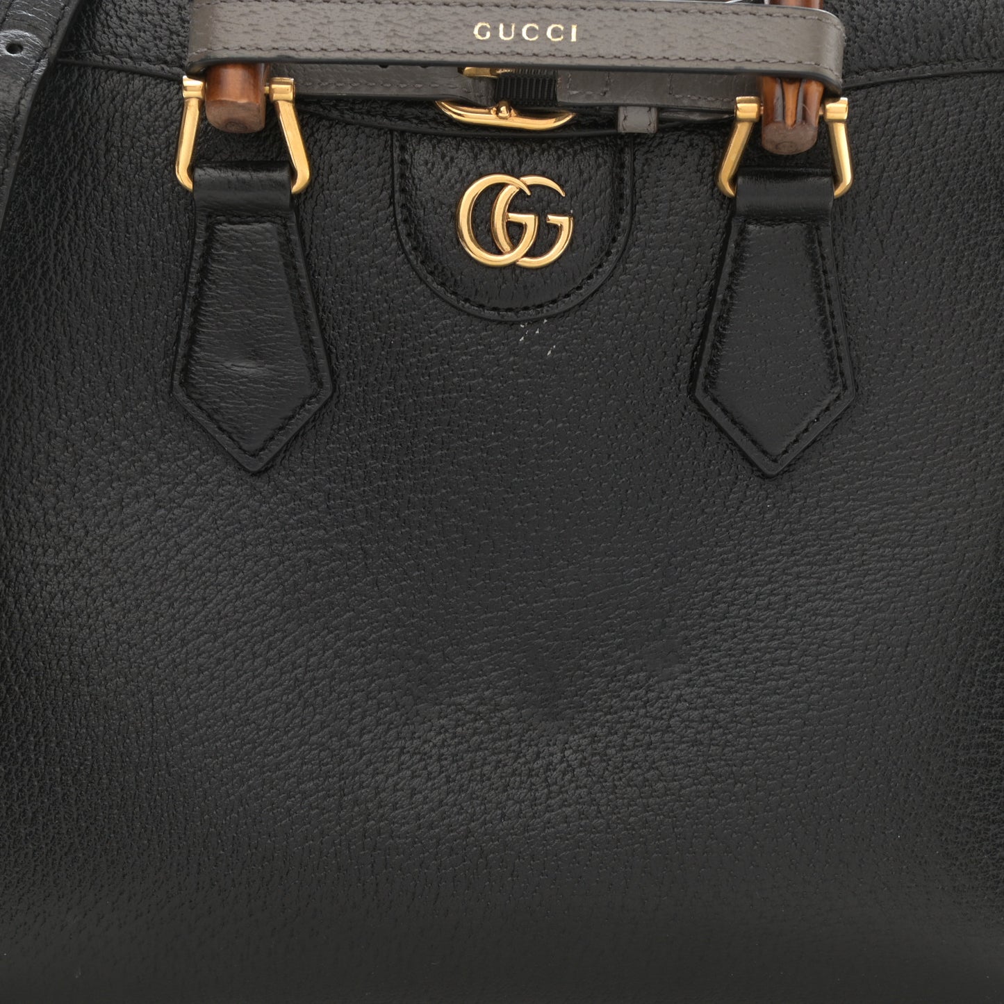 Textured Dollar Calfskin Web Small Diana Tote Bag Black Dusty Grey