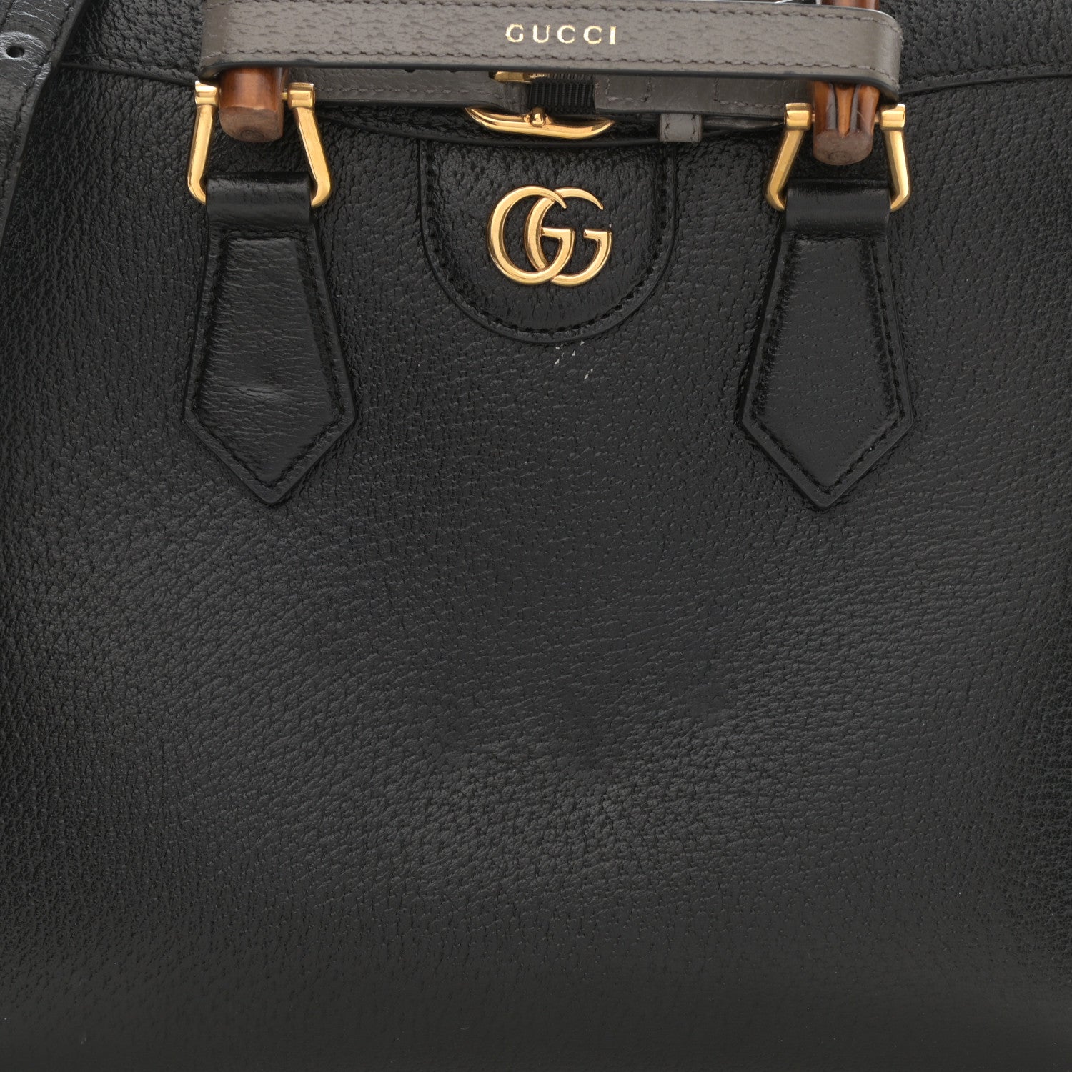 Gucci Textured Dollar Calfskin Web Small Diana Tote Bag Black Dusty Grey 13 of 13