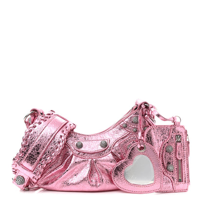 Balenciaga Metallic Agneau Arena Crystal Le Cagole Shoulder Bag XS Met Pink 1 of 10